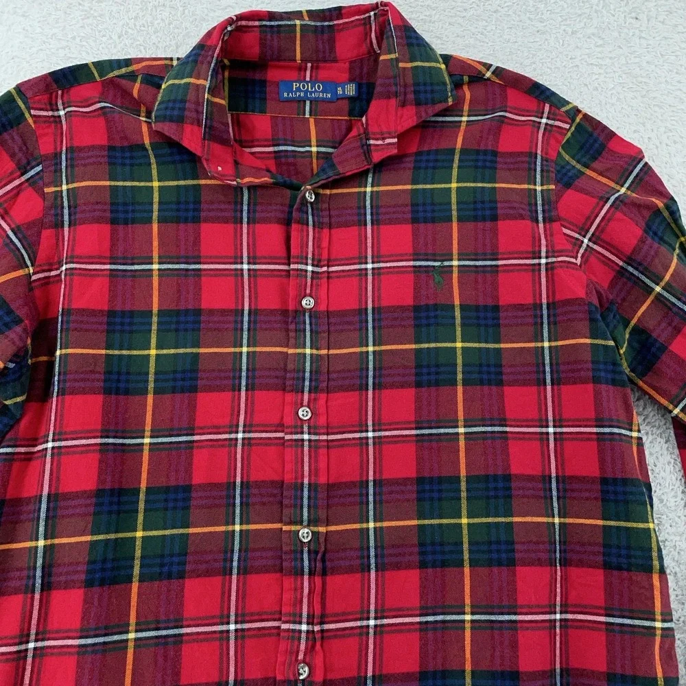 Polo Ralph Lauren Shirt Mens XL Red Plaid Tartan Button Down Long Sleeve Pony‎